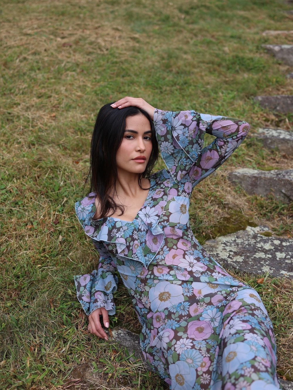 Sister New York Shellona Maxi Ruffle Bell Sleeve Dress in Vintage Floral Medium - Picture 2 of 16